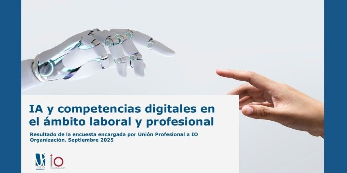 Dos manos a punto de tocarse con el dedo índice (una robótica y la otra humana). Acompaña el texto del titular de la noticia junto con 2 logos.