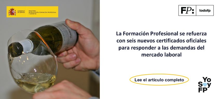 Copa de vino con el logo del ministerio y titulo del articulo